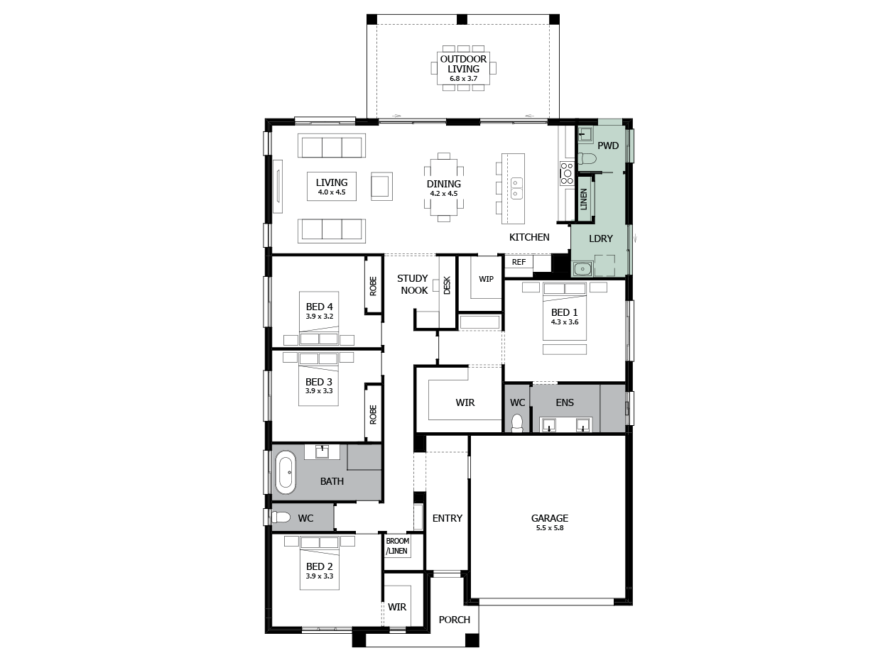 Atrium 28-Single Storey house design-Additional PWD & Laundry Atrium 28-Single Storey house design-Additional PWD & Laundry