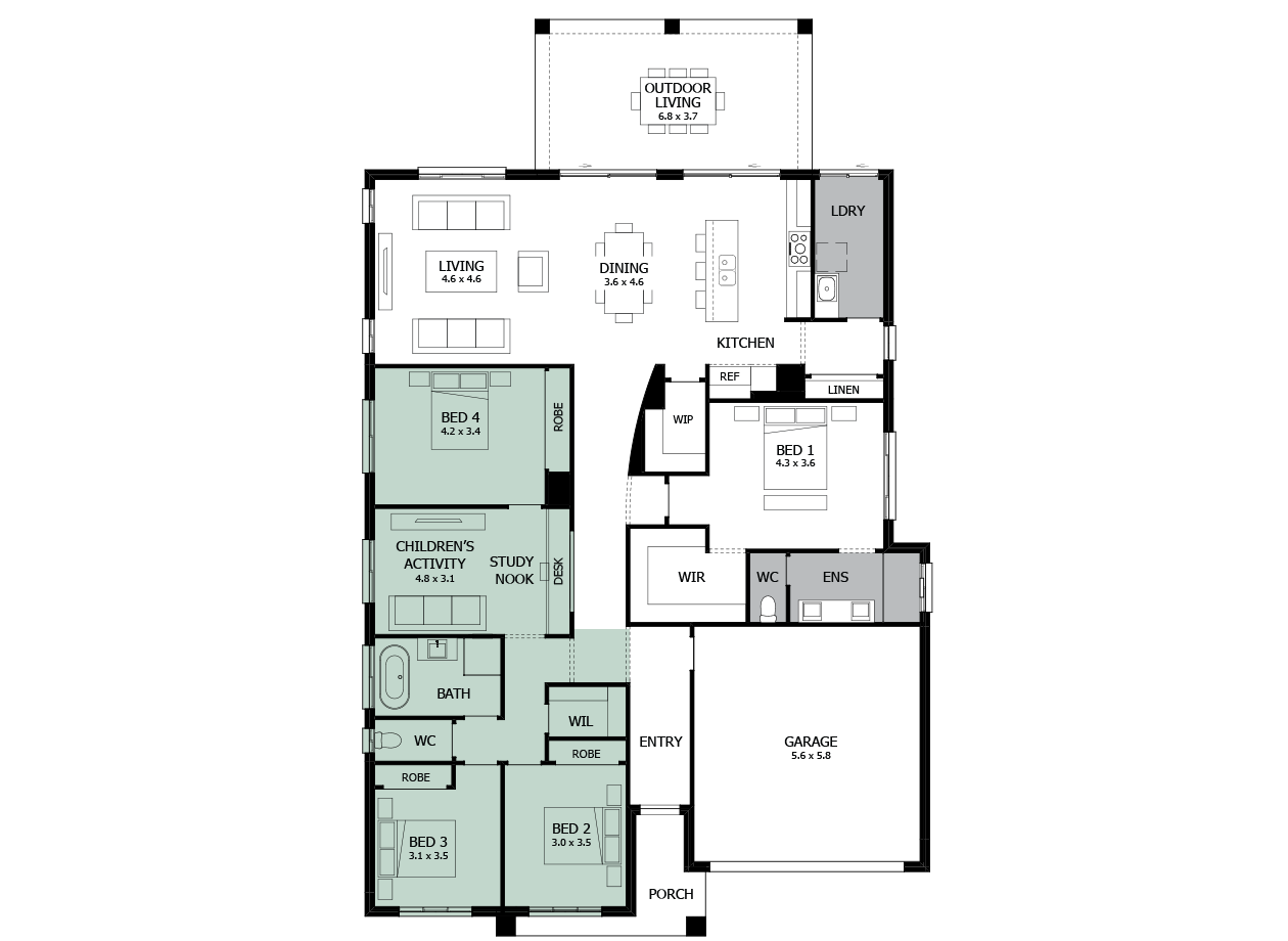 Atrium 29-Single storey house design-Option 6-Children's Activity & WC to Exterior Atrium 29-Single storey house design-Option 6-Children's Activity & WC to Exterior