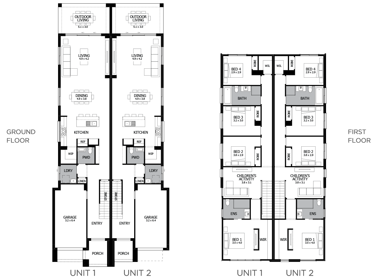 Harrington Duplex Home Design with 8 Bedrooms | MOJO Homes