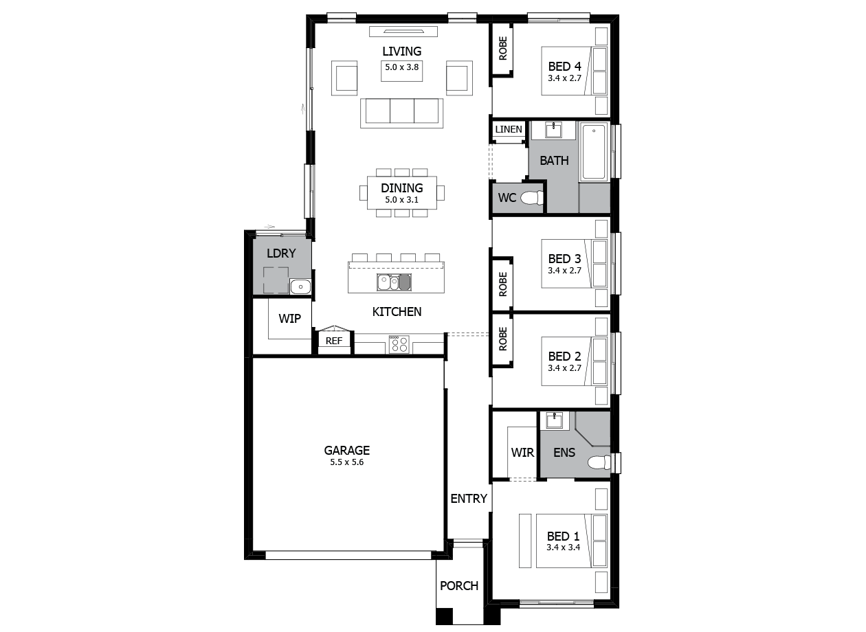Hula 18-Single Storey house design-4 Bedroom-LHS Hula 18-Single Storey house design-4 Bedroom-LHS