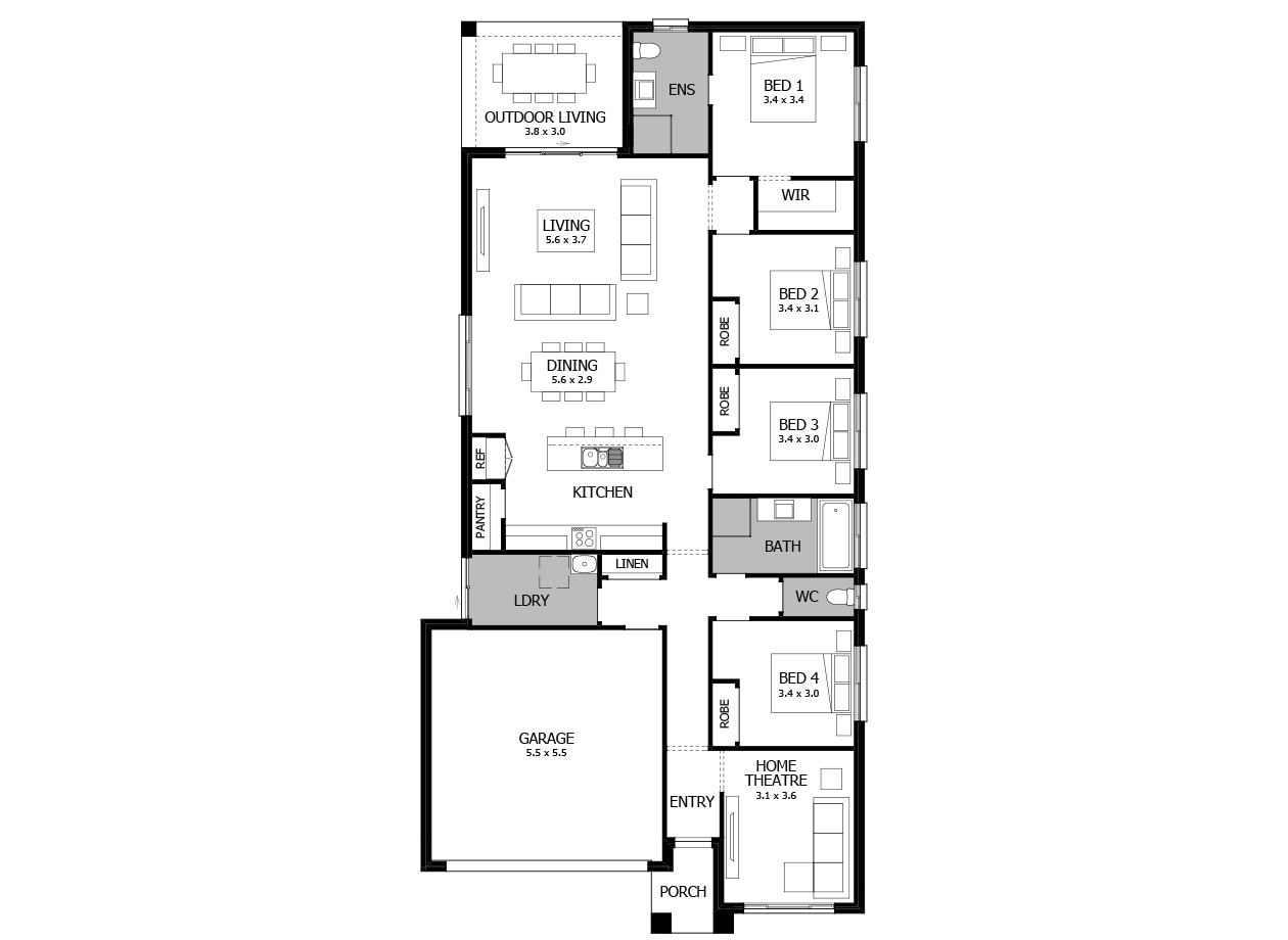 Hustle 22-Single Storey house design-4 Bedroom-LHS