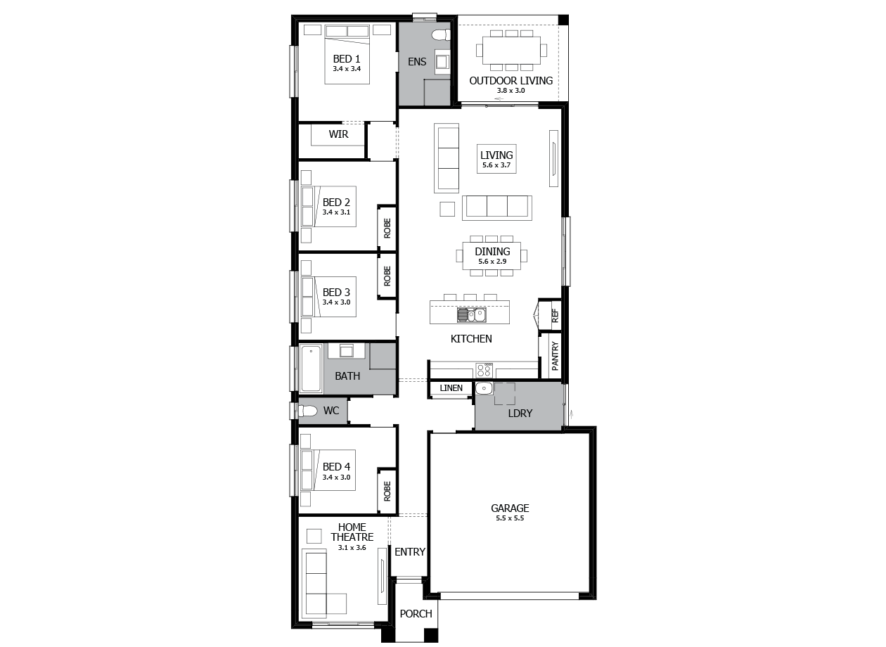 Hustle 22-Single Storey house design-4 Bedroom-RHS