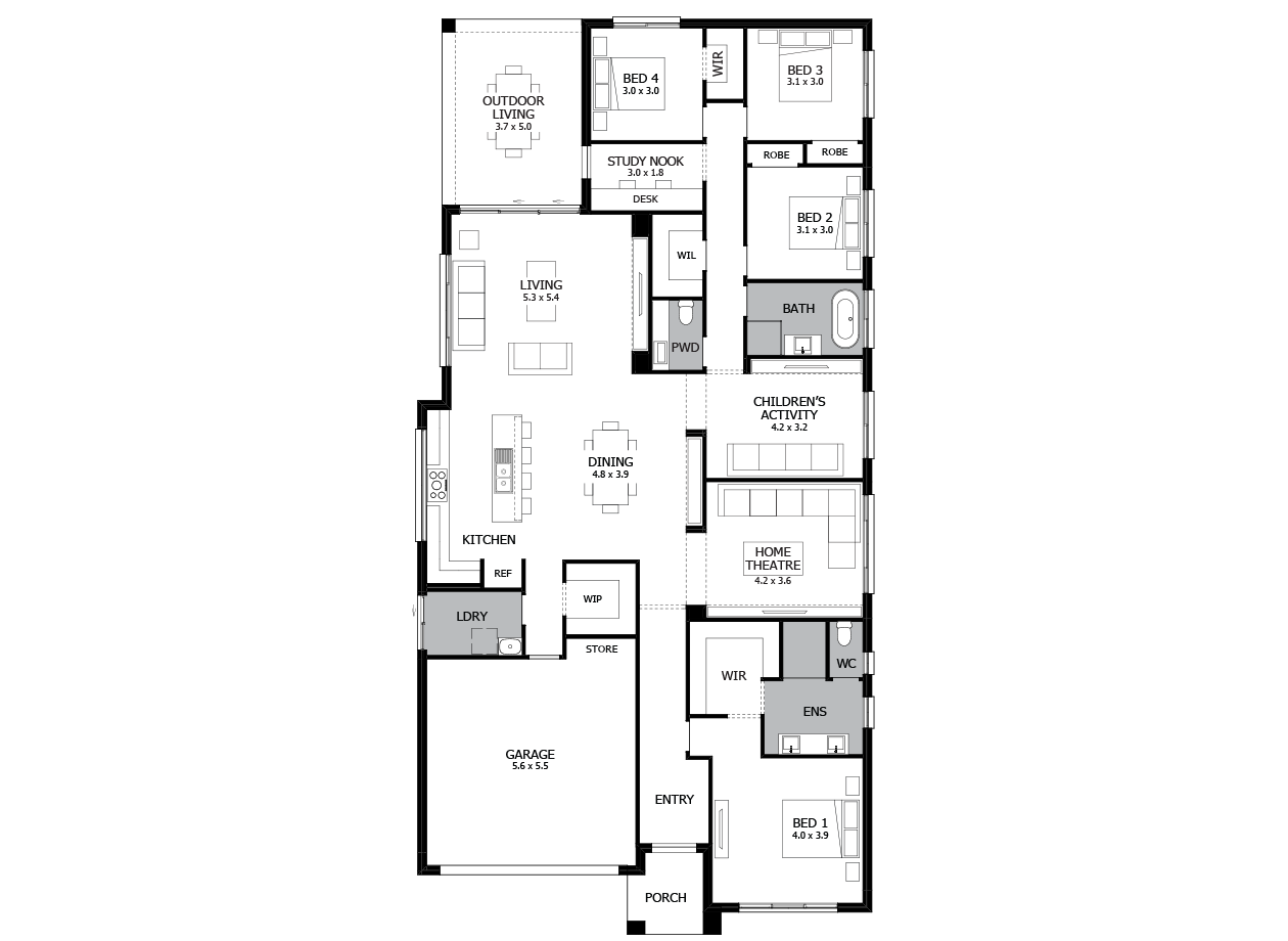 Rhapsody 30-Single Storey house design-4 Bedroom-LHS