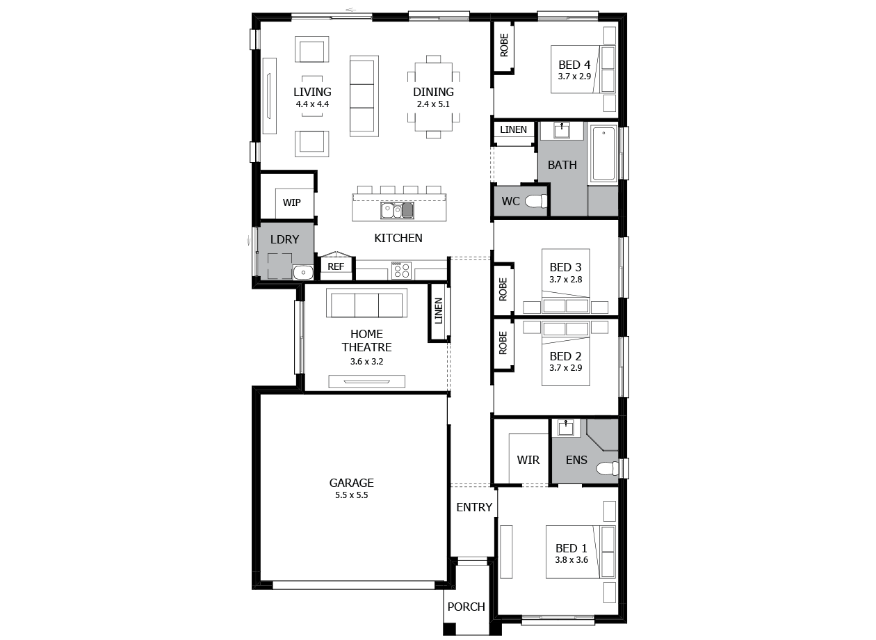 Shuffle 20-Single Storey house design-4 Bedroom-LHS