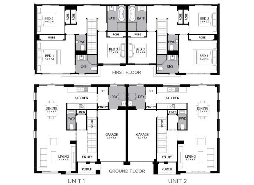 bayview 3 duplex house plan unit1 lhs