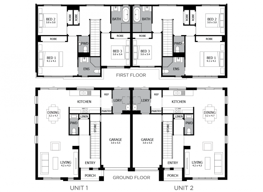 3 Bedroom Duplex Floor Plans Duplex House Plan Affordable To Build Both Units With Three bayview-excel-homes-champion-homes