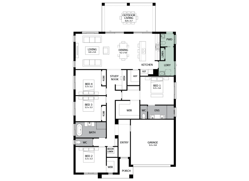 Atrium 28- Option3 - Additional Powder room & Laundry- RHS