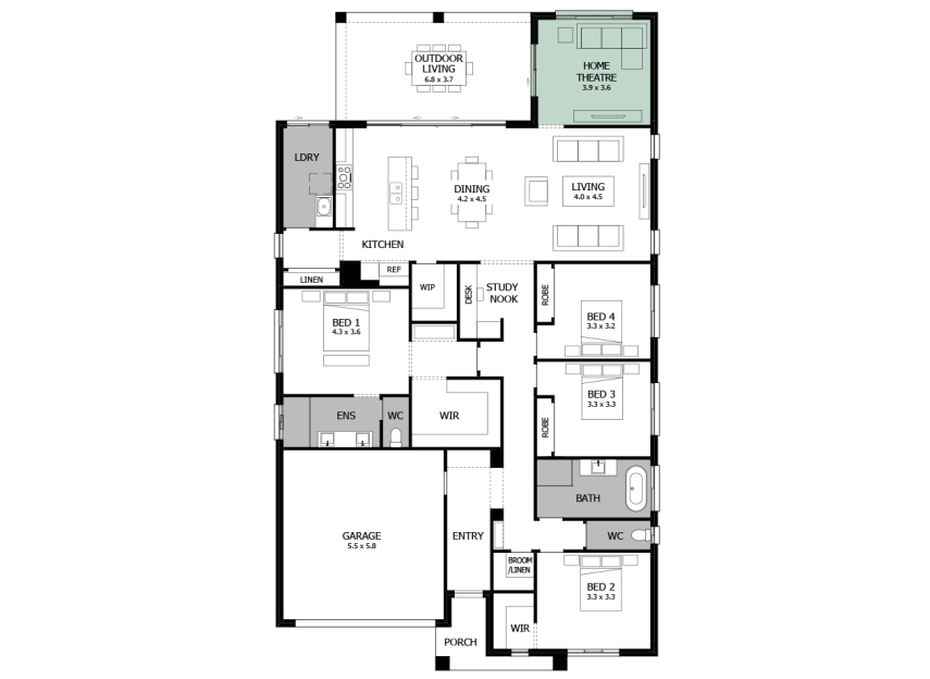 Atrium 28- Option 4b- Rear external access to Home Theatre- LHS