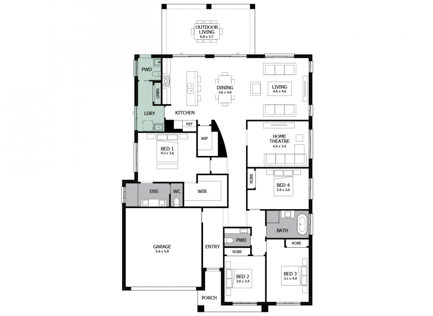 Atrium 29- Option 3- Additional powder room and laundry- LHS