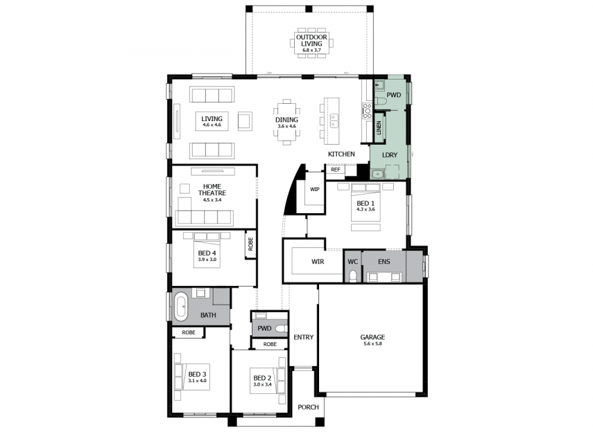 Atrium 29- Option 3- Additional powder room and laundry- RHS