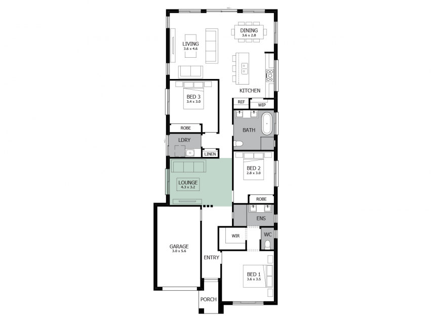 Alpha 17- Option 1- Lounge in lieu of Bed 4- LHS