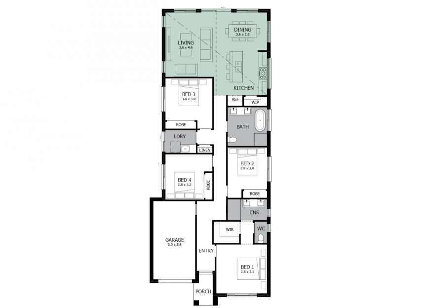Alpha 17- Option 2a- Cathedral ceiling to Living/Kitchen/Dining-LHS