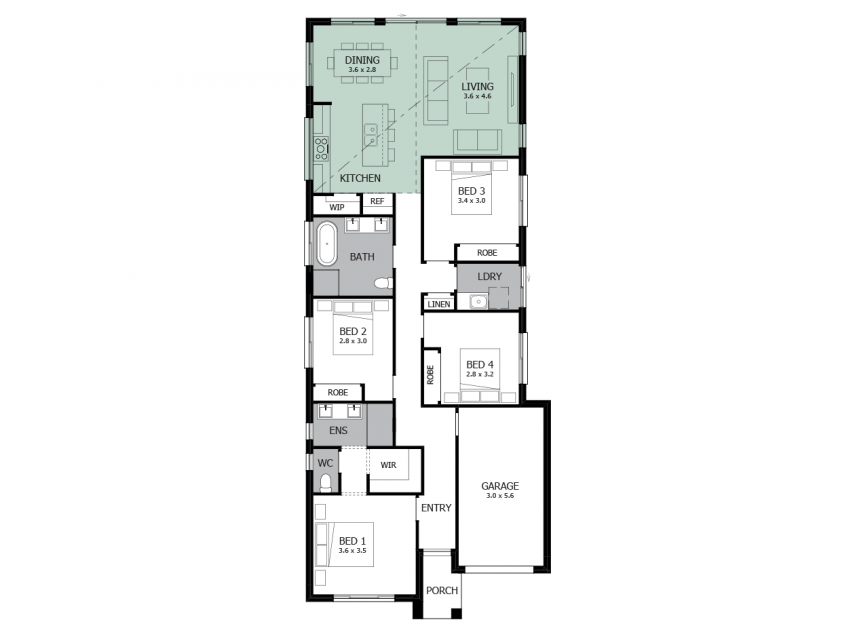 Alpha 17- Option 2a- Cathedral ceiling to Living/Kitchen/Dining-RHS