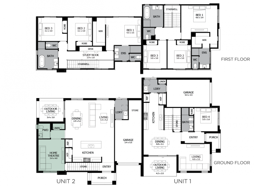 Wynyard 44- option 1- Home Theatre in lieu of Bed 4- Unit 2- RHS