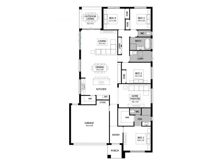 Rumba 24- Option 4- Stacking door to living- LHS