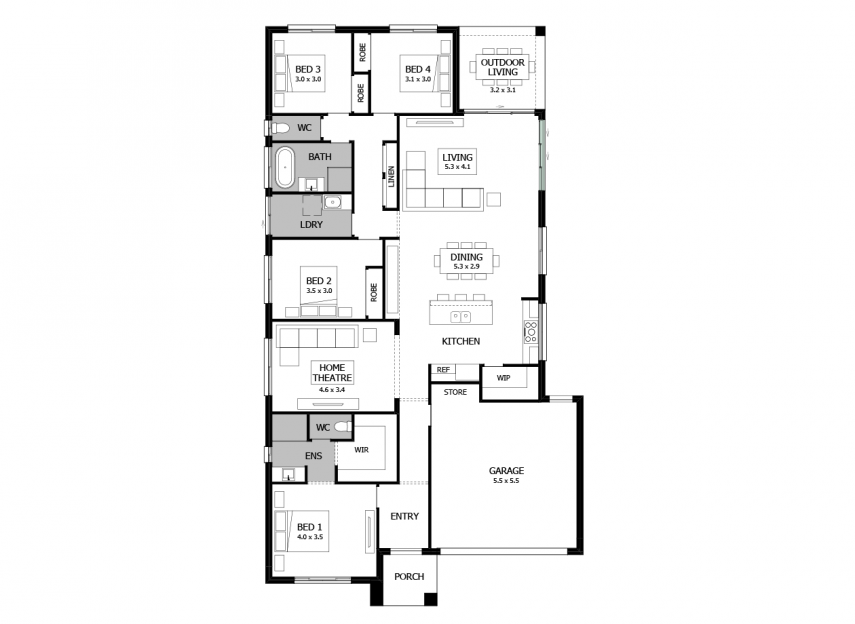 Rumba 24- Option 4- Stacking door to living- RHS