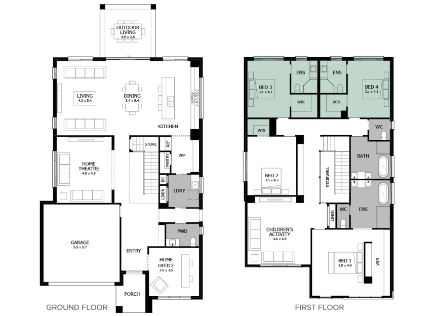 Enigma 41- Option 11 Ensuite to Bed 3 and 4- LHS