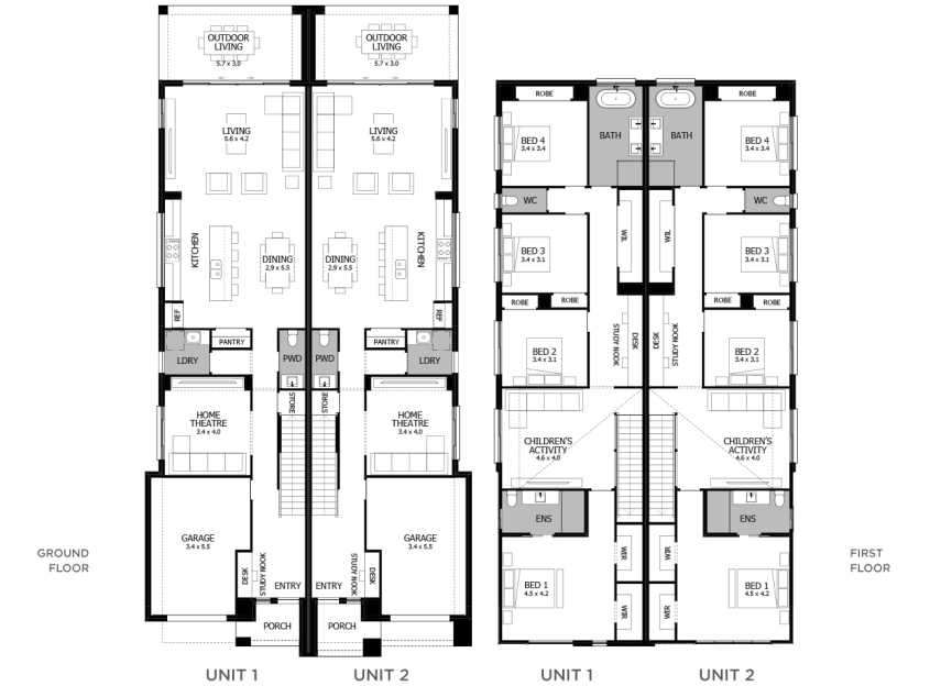 Phildelphia  Duplex Floor Plans