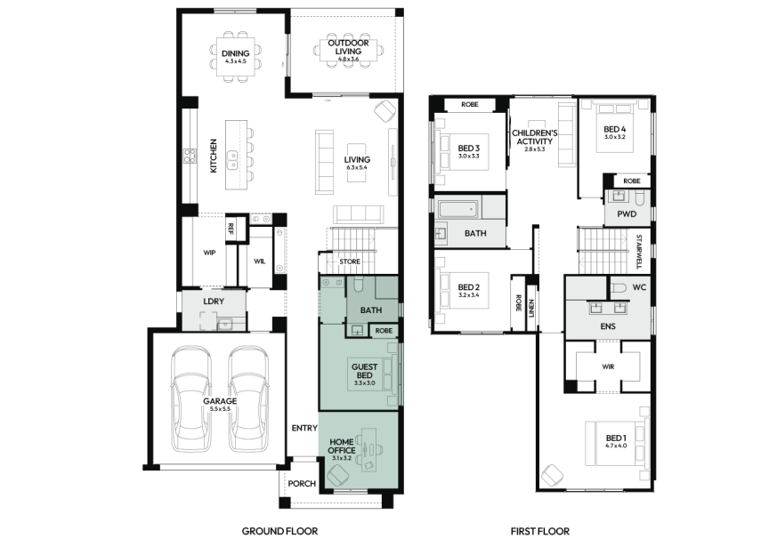 Brighton-35-double-storey-home-design-floorplan-option-9-LHS