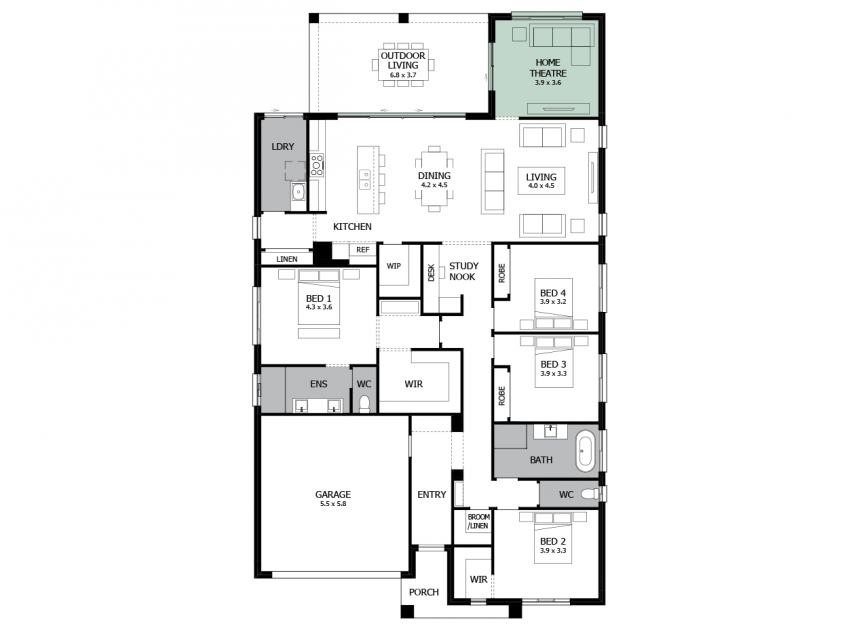 Option 4b-Home Theatre to Rear & External Access-LHS