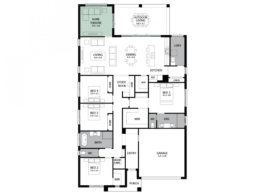 Option 4b-Home Theatre to Rear & External Access-RHS