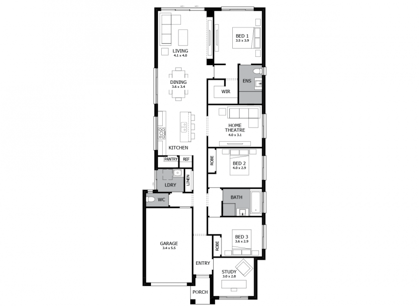Broadway 19-Single Storey house plan LHS