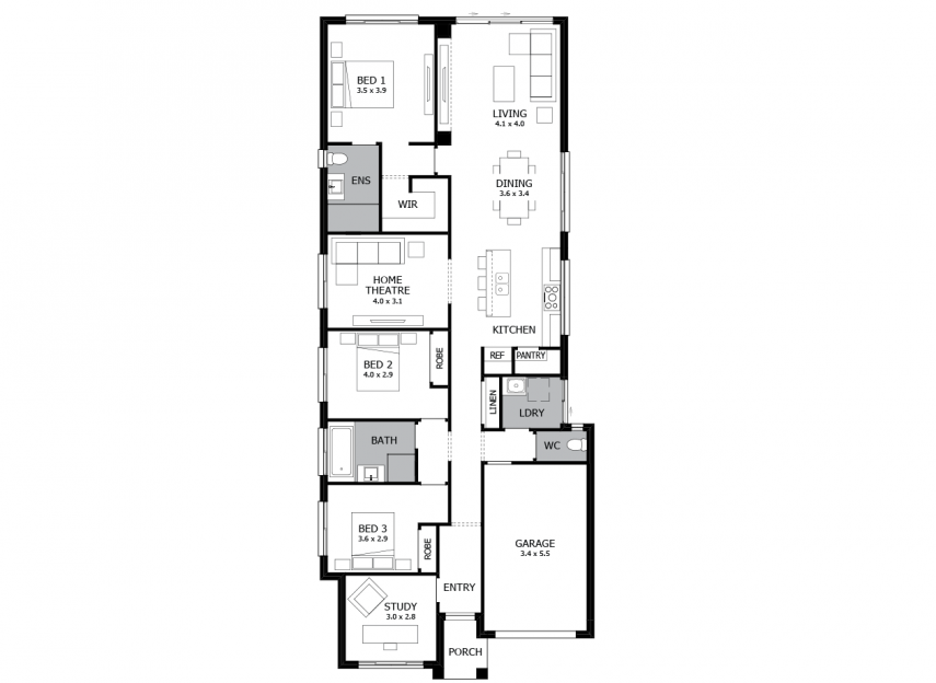 Broadway 19-Single Storey house plan RHS