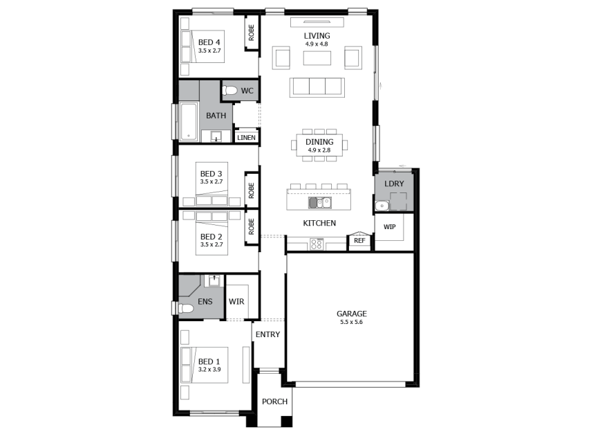 Minuet Single Y House Design With, Single Story 3 Bedroom 3 Bath House Plans