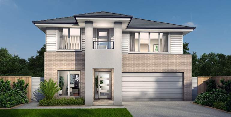 Chevron Double Storey House Design- Modern with Balcony Facade